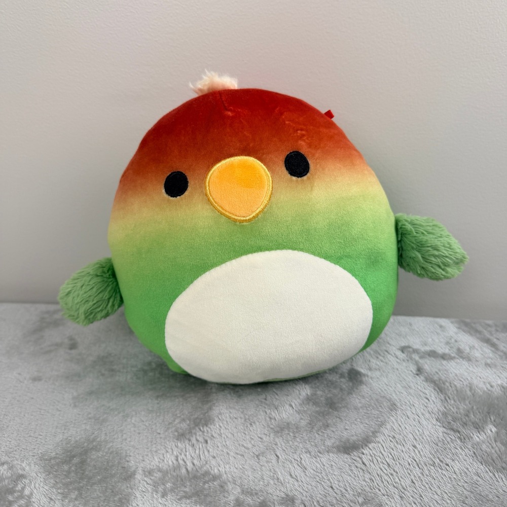 Squishmallows Kellytoy 8 Inch Tito the Toucan Parrot Bird Plush Green Red Ombre